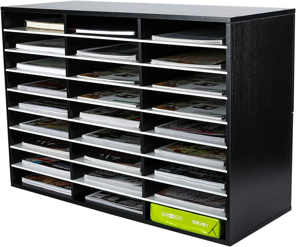 Brown Wood Desktop Literature Organizer, 27 Compartments Y360