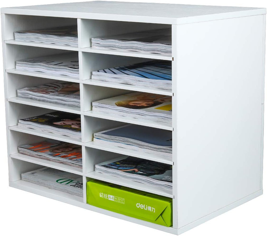 12 Compartments Black White Wood Desktop Literature Organizer H288920