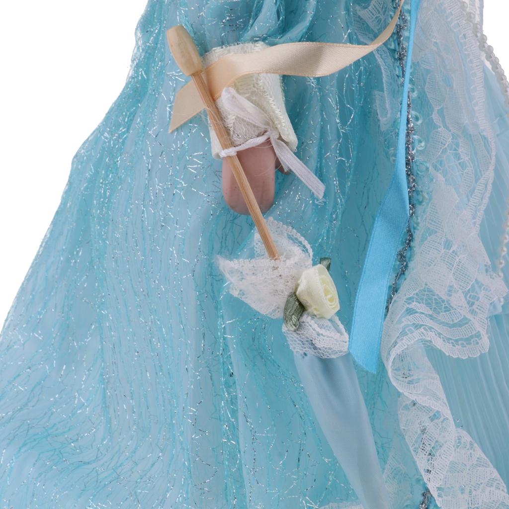 16inch Porcelain Doll with Stand, Lady Figures with Dress Hat, Dollhouse Accessories X8154