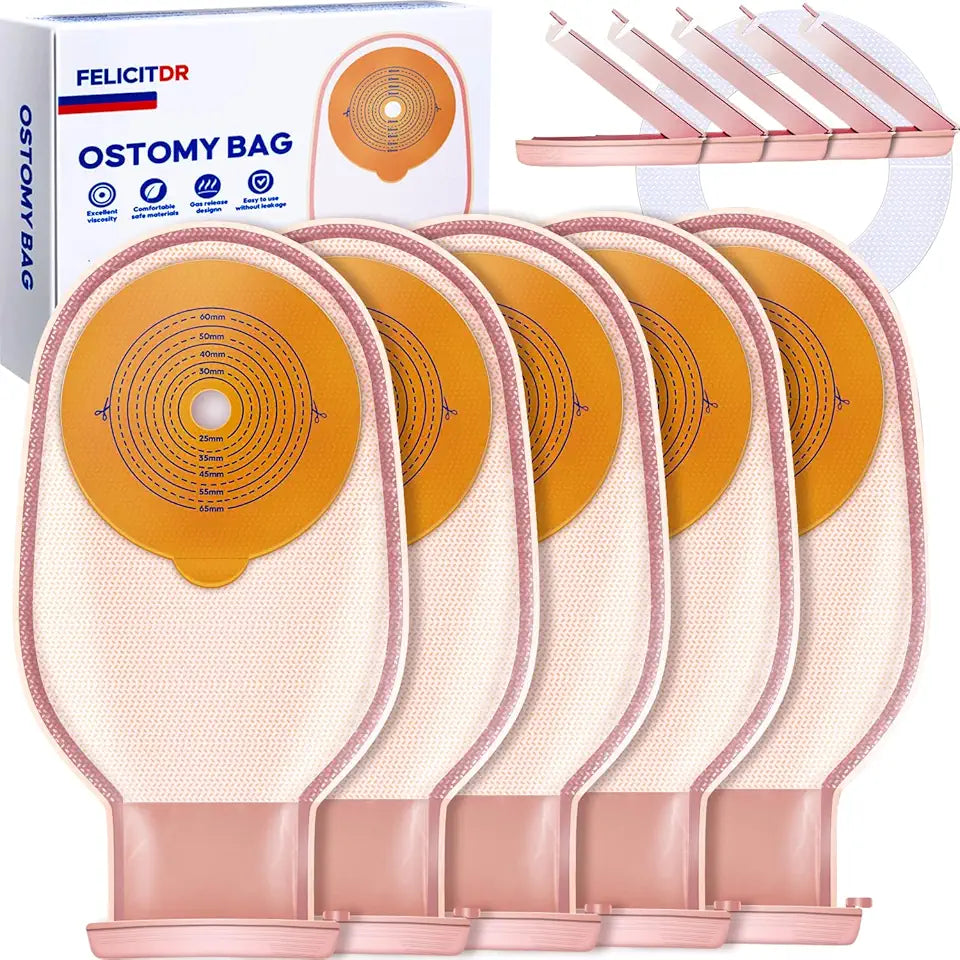 20 PCS One Piece Drainable Ostomy Pouches with Sealing Clips J540260
