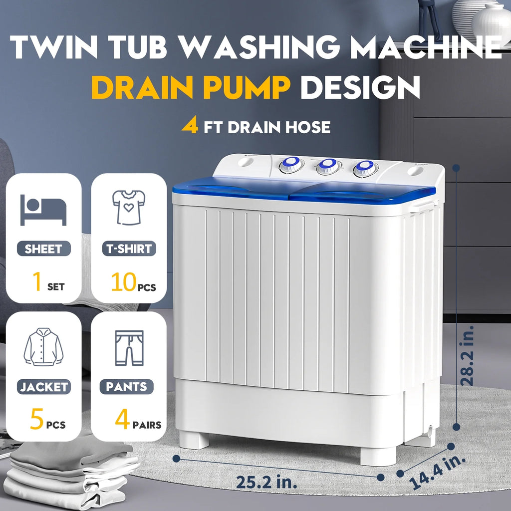 Portable 20lbs Twin Tub Semi-Automatic Washing Machine I114