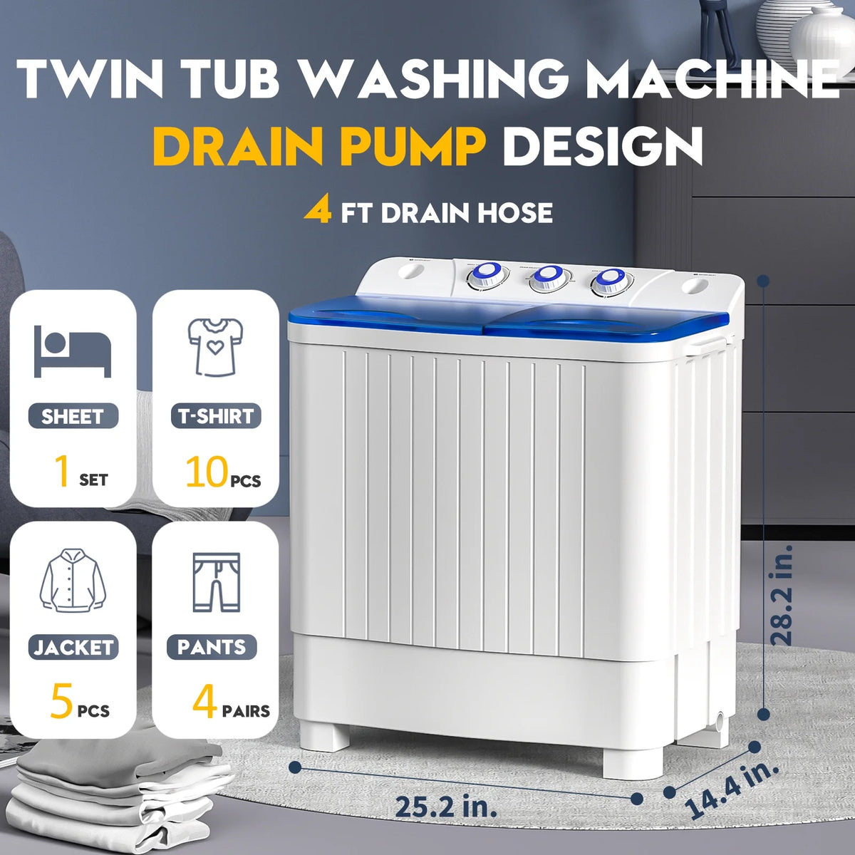 Portable 20lbs Twin Tub Semi-Automatic Washing Machine I114