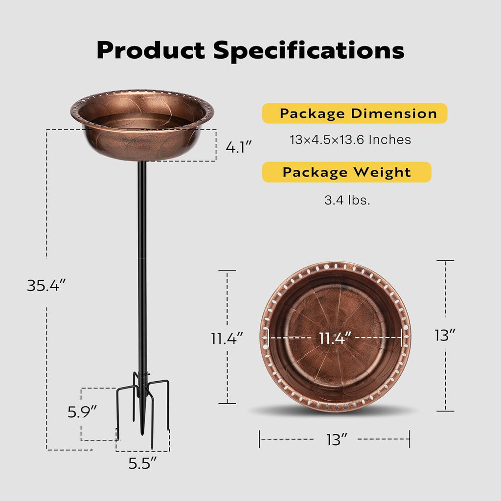 29 Inch Polyresin Bird Bath Bowl with Metal Stake O60244