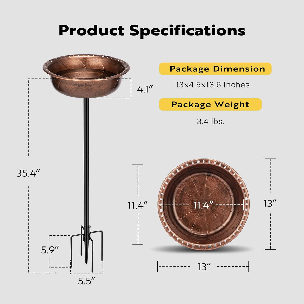 29 Inch Polyresin Bird Bath Bowl with Metal Stake O60244