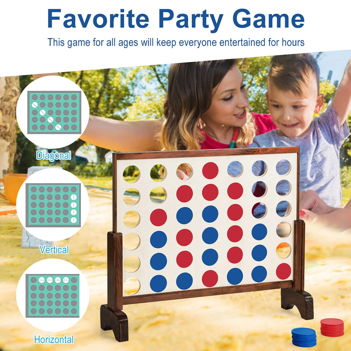 4 In A Row Wood Board Game with Carrying Bag S18135