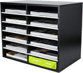 12 Compartments Black White Wood Desktop Literature Organizer H288920