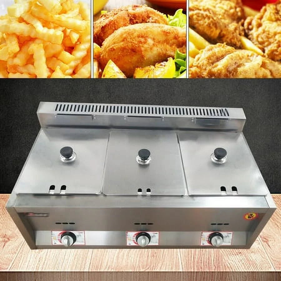 Commercial Propane Deep Fryer Countertop 18L Gas Fryer 3 Pan E32197