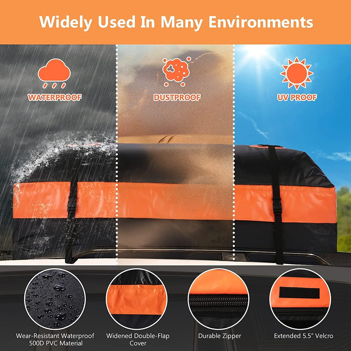 15 and 20 Cubic Feet Waterproof Rooftop Cargo Carrier Bag V776644