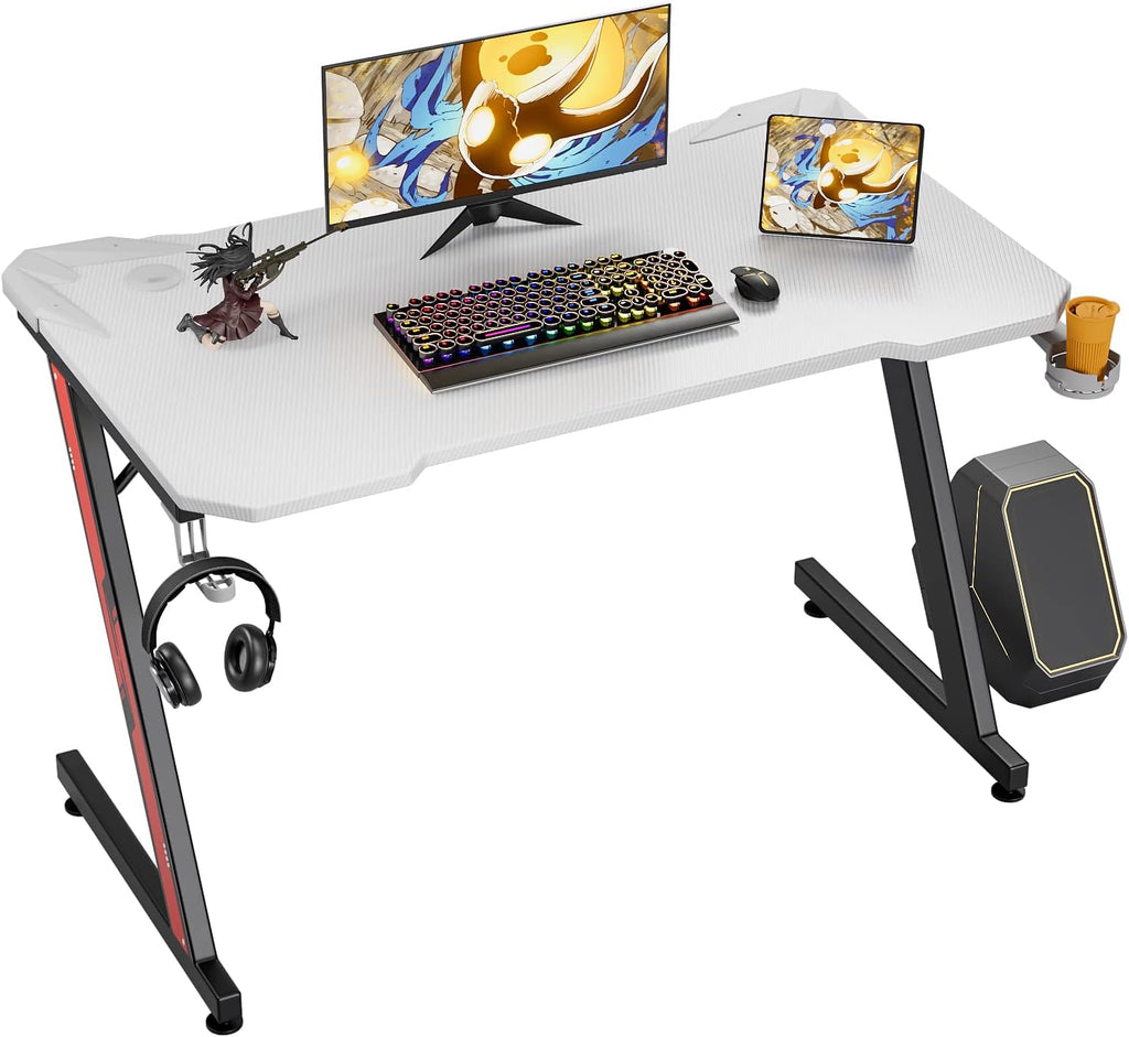 44 Inch Carbon Black Gaming Desk with Cup Holder & Headphone Hook P6104