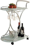 Chrome and White Serving Cart with 2 Frosted Glass Shelves W5427