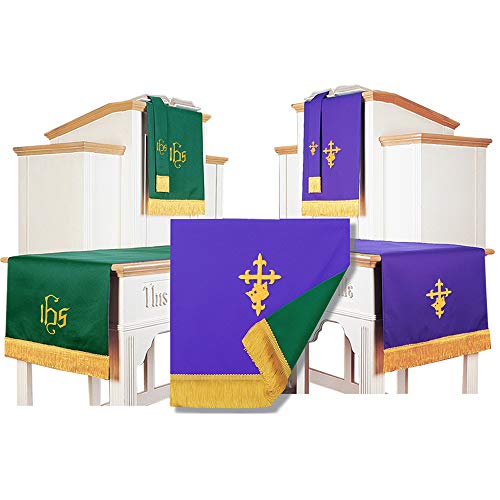 Set of 3 Reversible Parament Set Red White with Embroidered Gold Latin Cross C755687