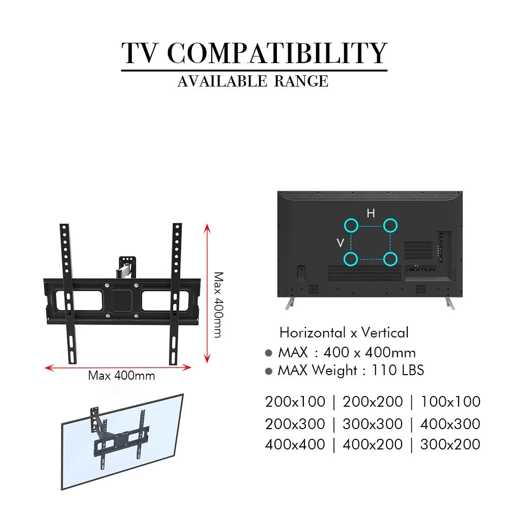 26-55" Black Swivel TV Wall Mount Bracket E467