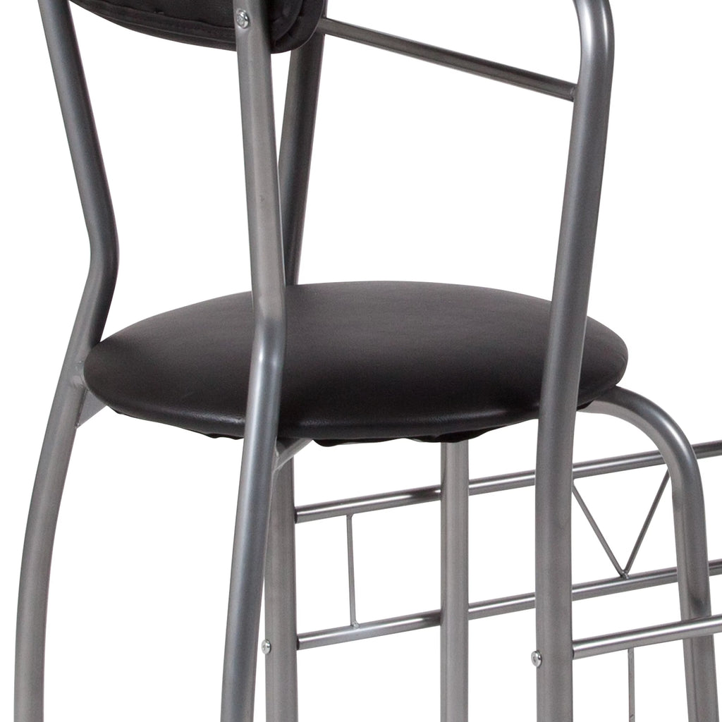 3 Piece Bistro Set with Black Glass Top Table and Black Vinyl Chairs J696