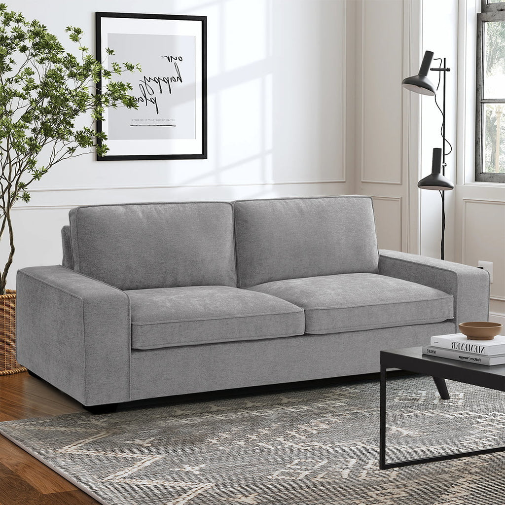 Light Grey Linen Loveseat Sofa with Solid Wood Frame J400355