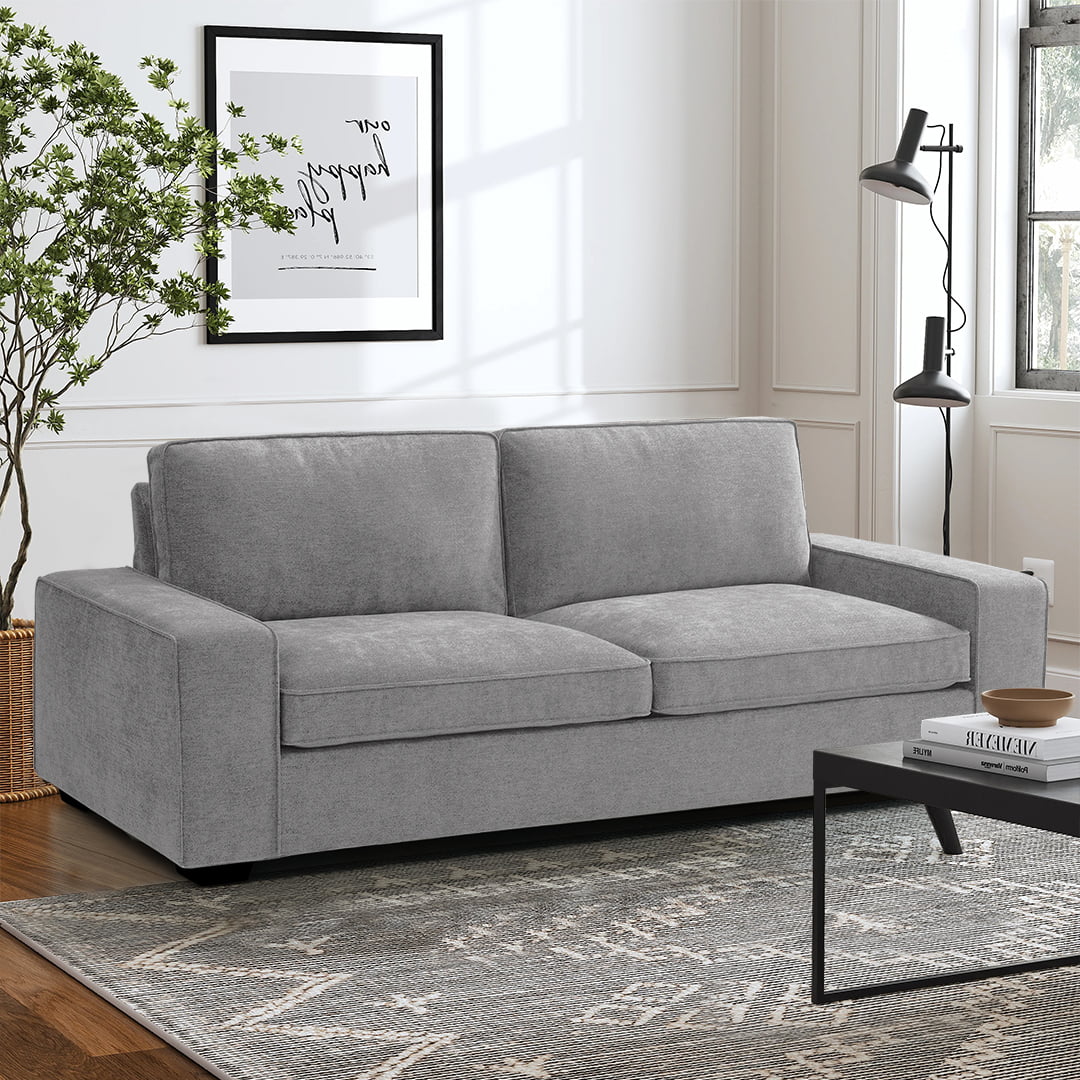 Light Grey Linen Loveseat Sofa with Solid Wood Frame J400355