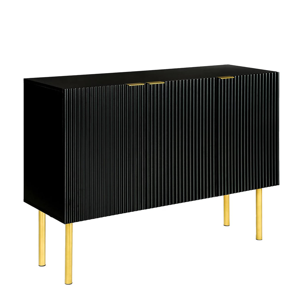Black Modern Sideboard with Gold Metal Legs and Adjustable Shelves X472241