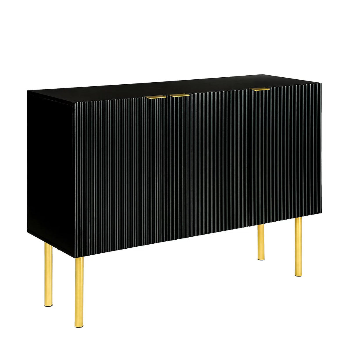 Black Modern Sideboard with Gold Metal Legs and Adjustable Shelves X472241