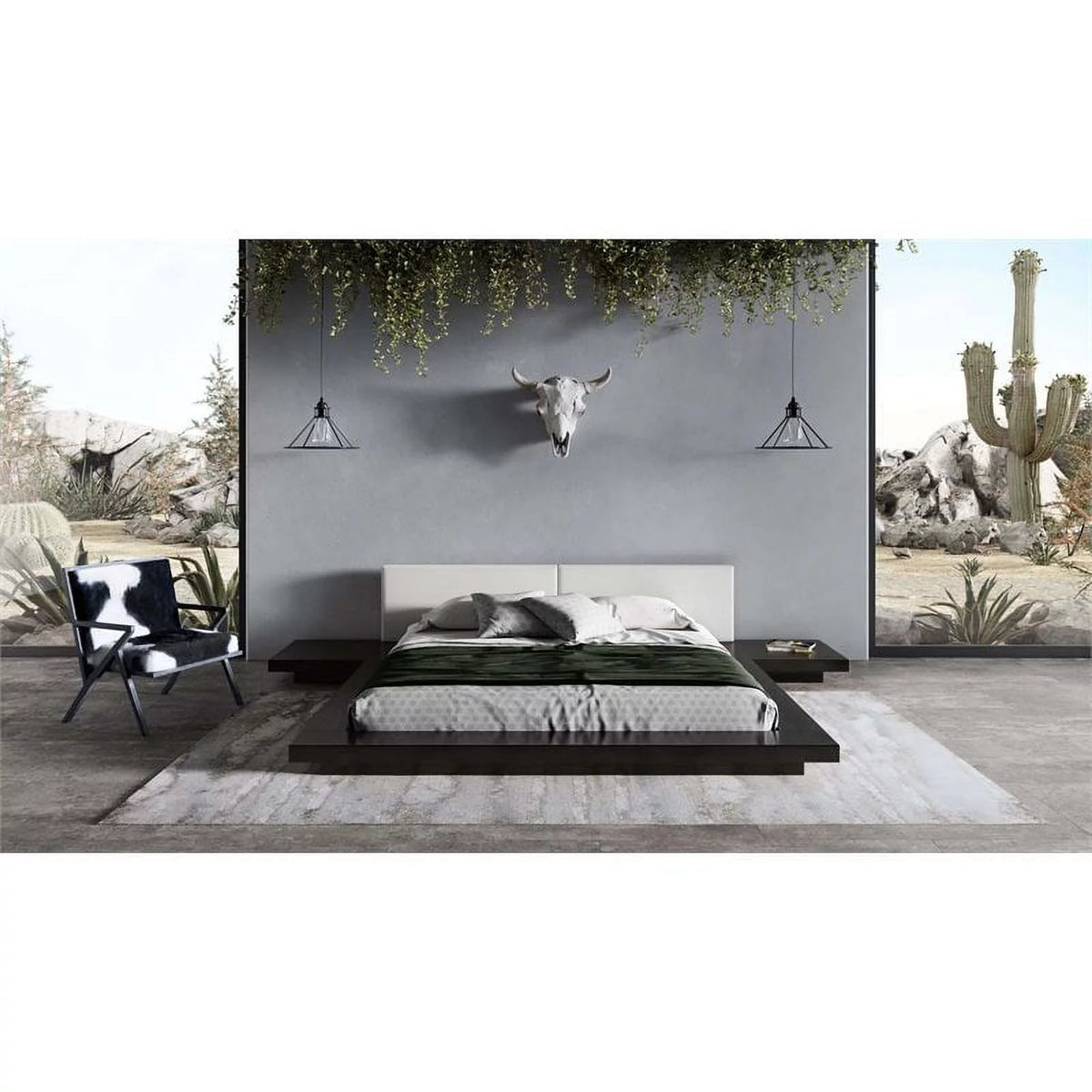 Contemporary Wood Eastern King Bed in Black/White Y1289