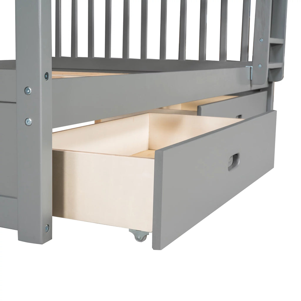 Full over Full Bunk Bed with Ladder and 2 Drawers, Gray U593688