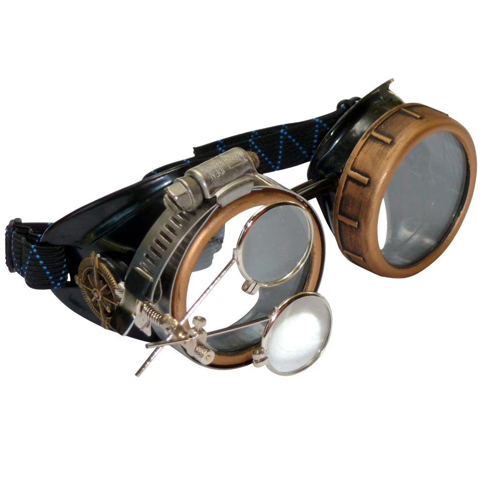 Steampunk Goggles with Jeweler's Eye Loupe Clip on Eye Glasses R37331