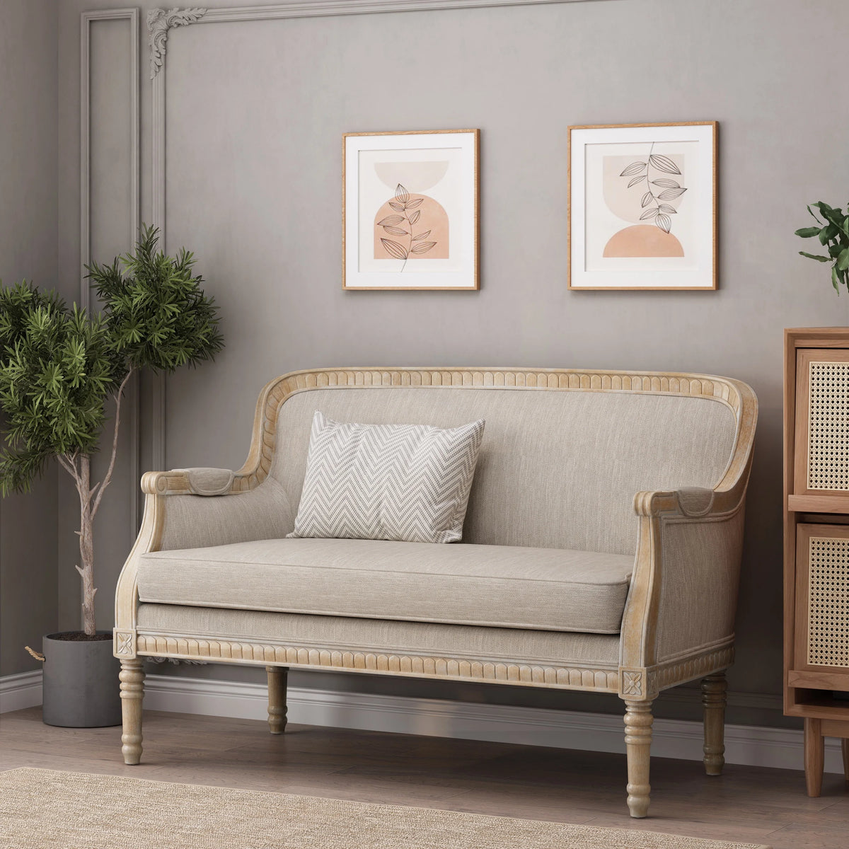 French Country Fabric Upholstered Loveseat I88316