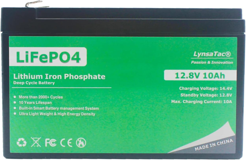 12V 10Ah LiFePO4 Battery, Rechargeable Lithium Iron Phosphate Battery, Pack of 2 V78388