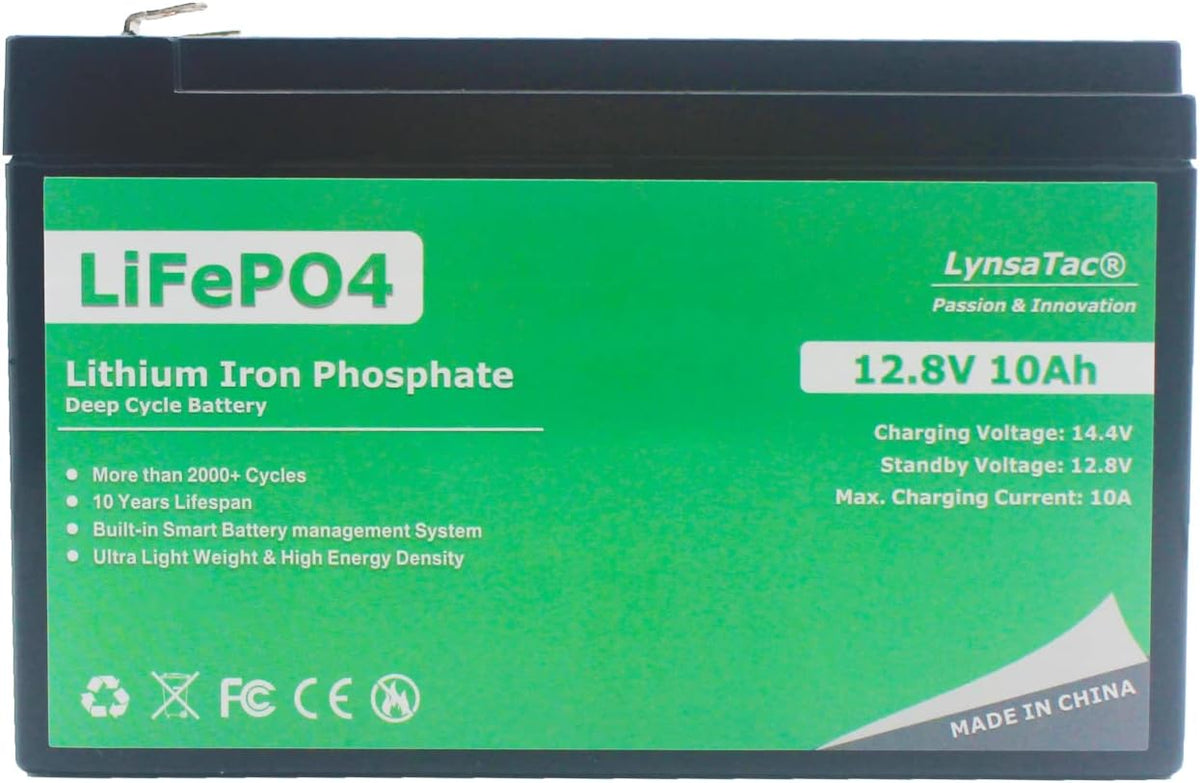 12V 10Ah LiFePO4 Battery, Rechargeable Lithium Iron Phosphate Battery, Pack of 2 V78388