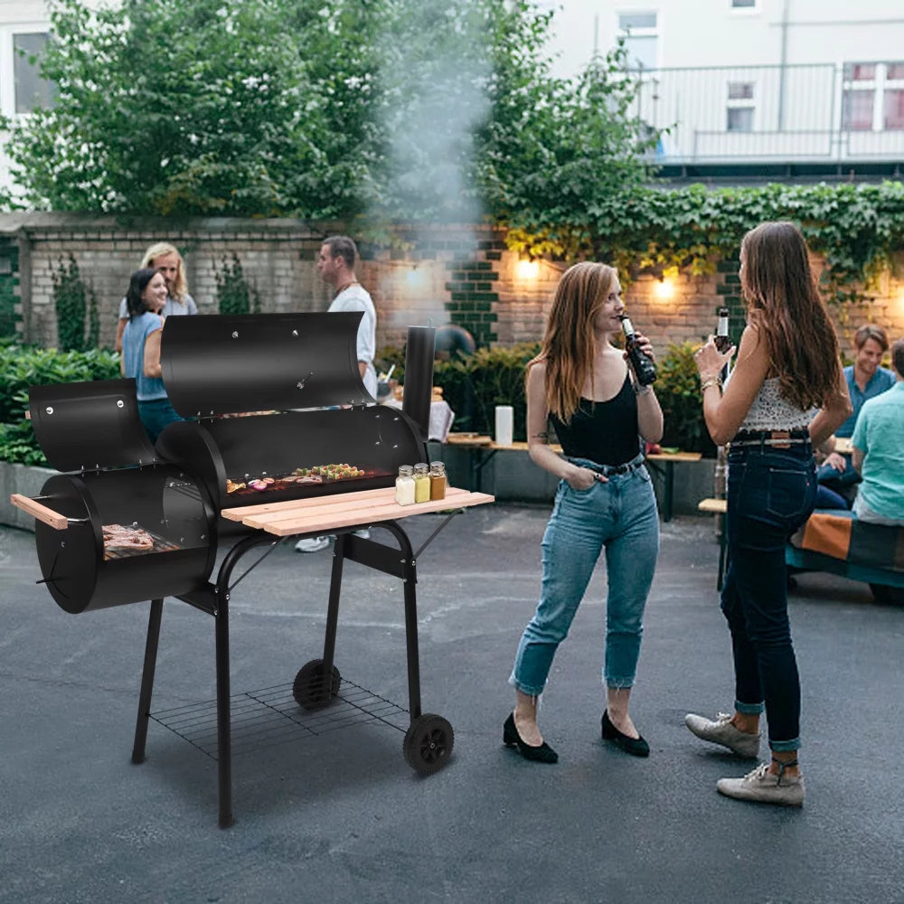 Charcoal BBQ Grill with Wheels and Storage Holder, 28 Inch B393465
