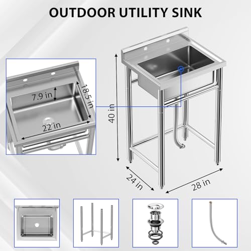 Stainless Steel Single Bowl Utility Sink with Pull-Out Faucet U795504