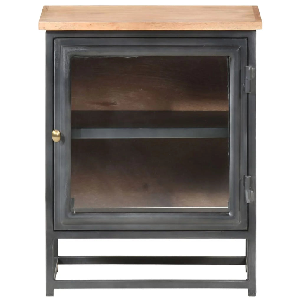 Gray Acacia Wood Bedside Cabinet with Glass Door N98126