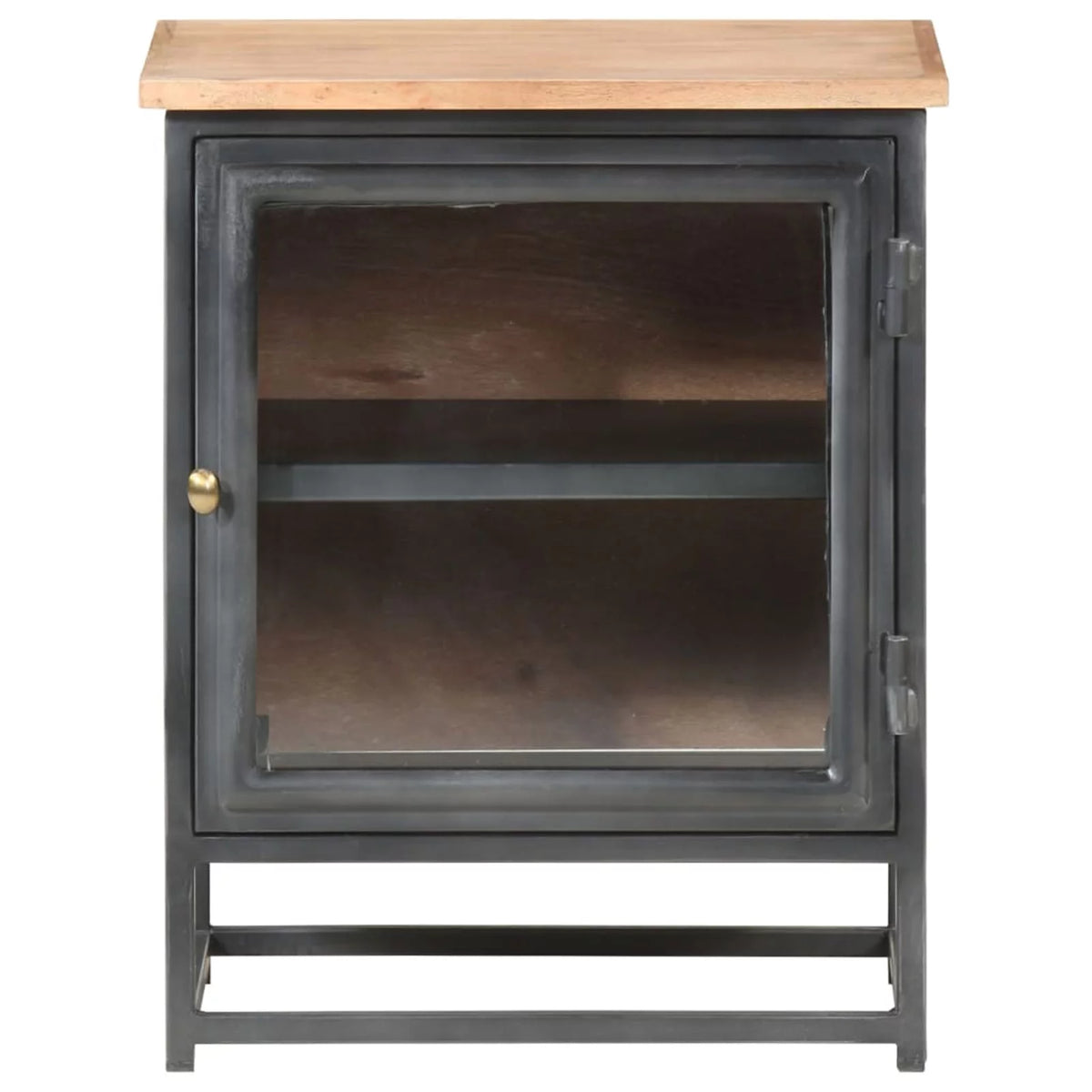 Gray Acacia Wood Bedside Cabinet with Glass Door N98126