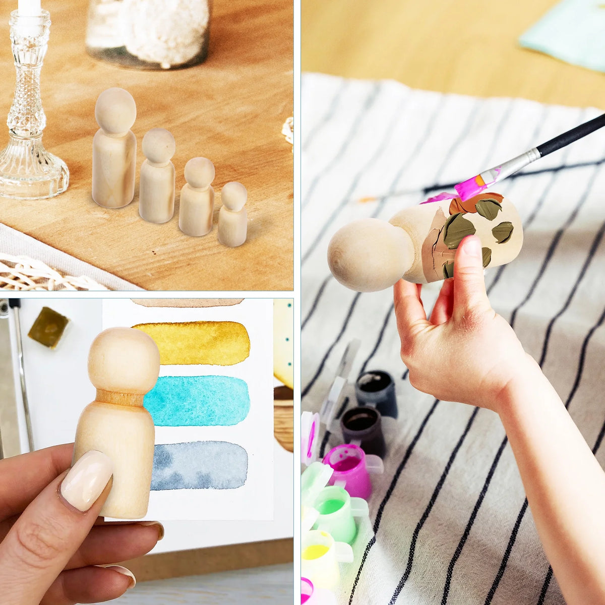 50 Pcs Wooden Peg Dolls Blank Craft Painting O3150