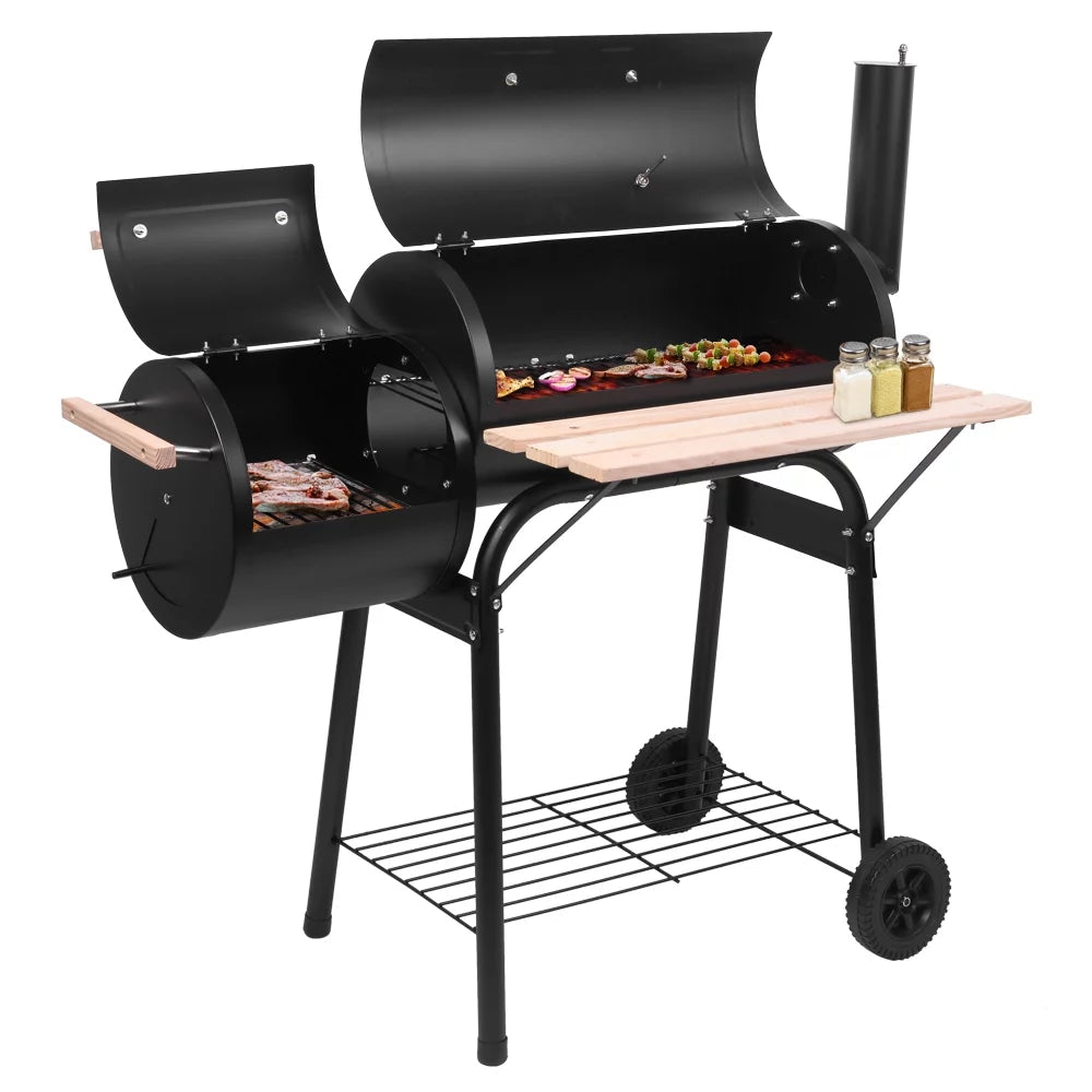 Charcoal BBQ Grill with Wheels and Storage Holder, 28 Inch B393465