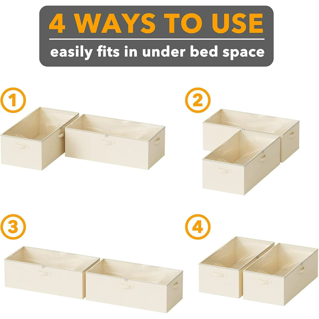 2 Pack 10 High Under Bed Storage Containers with Lids (Beige) T825