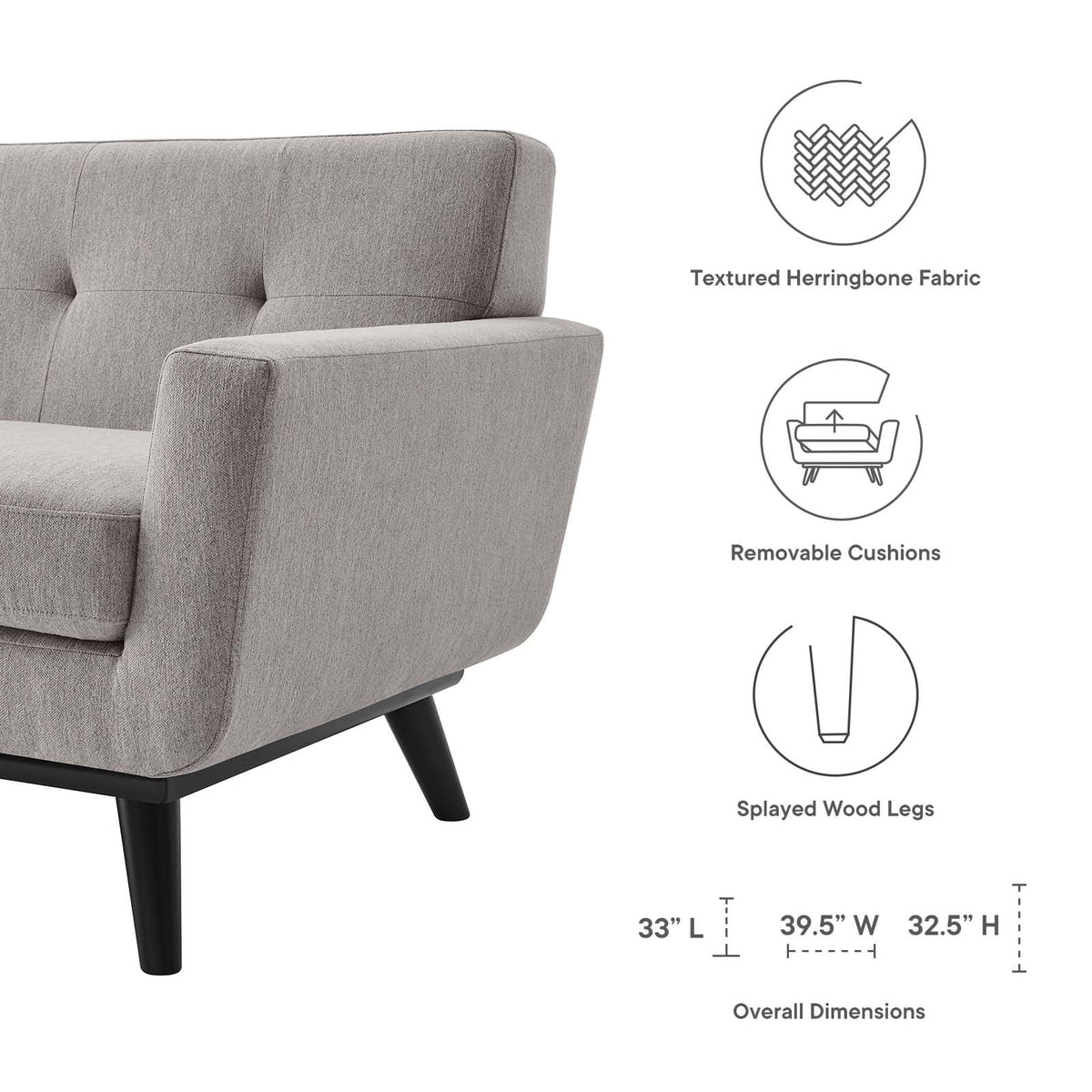 Light Gray Herringbone Fabric Armchair N5434