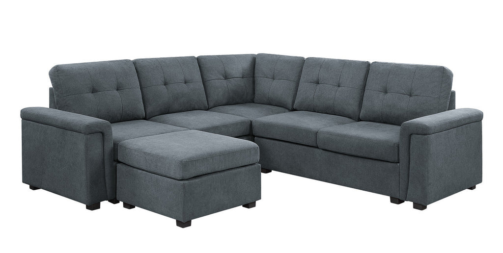 Gray Fabric Sectional Sofa Set with Ottoman V52668