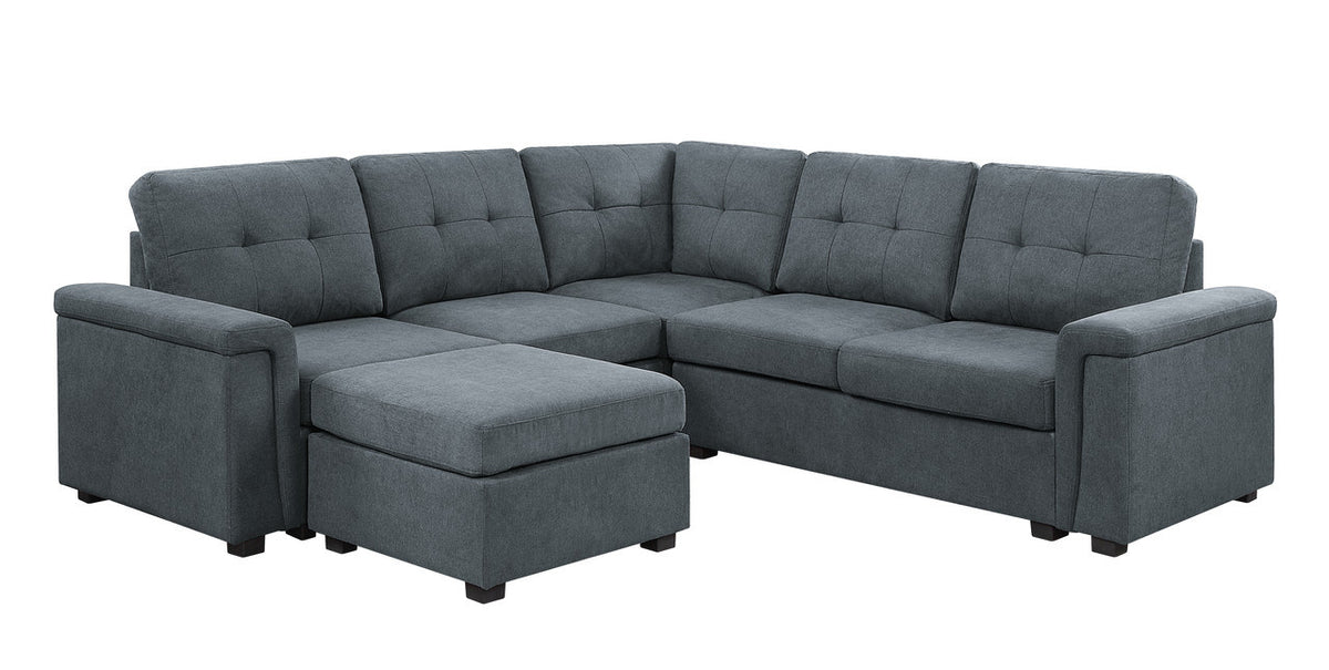 Gray Fabric Sectional Sofa Set with Ottoman V52668