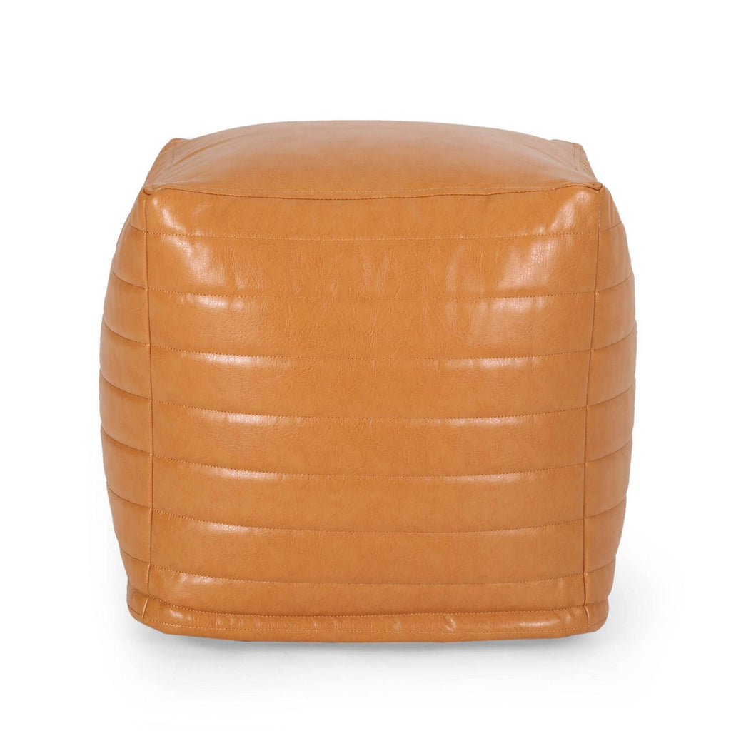 Caramel Faux Leather Cube Pouf U3603