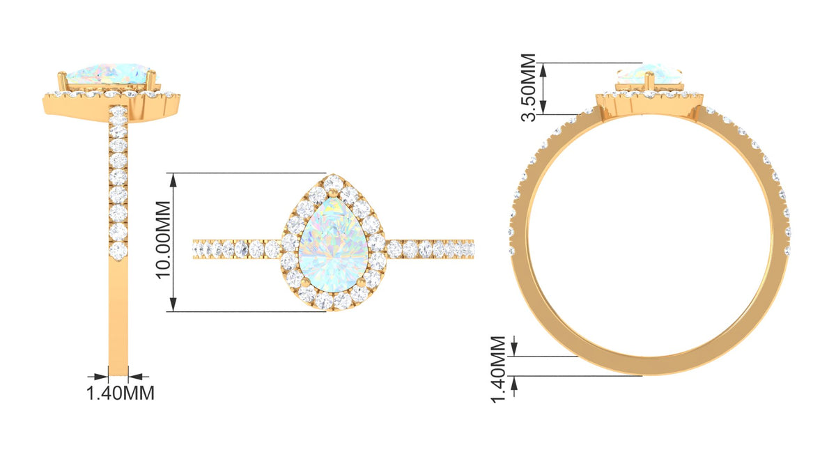 14K White Gold Teardrop Ring with Diamond Halo X249