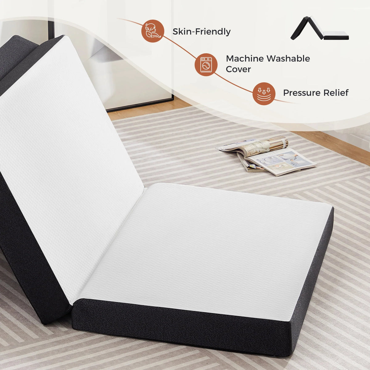 4 inch Tri-fold Memory Foam Mattress Topper with Washable Cover E975008