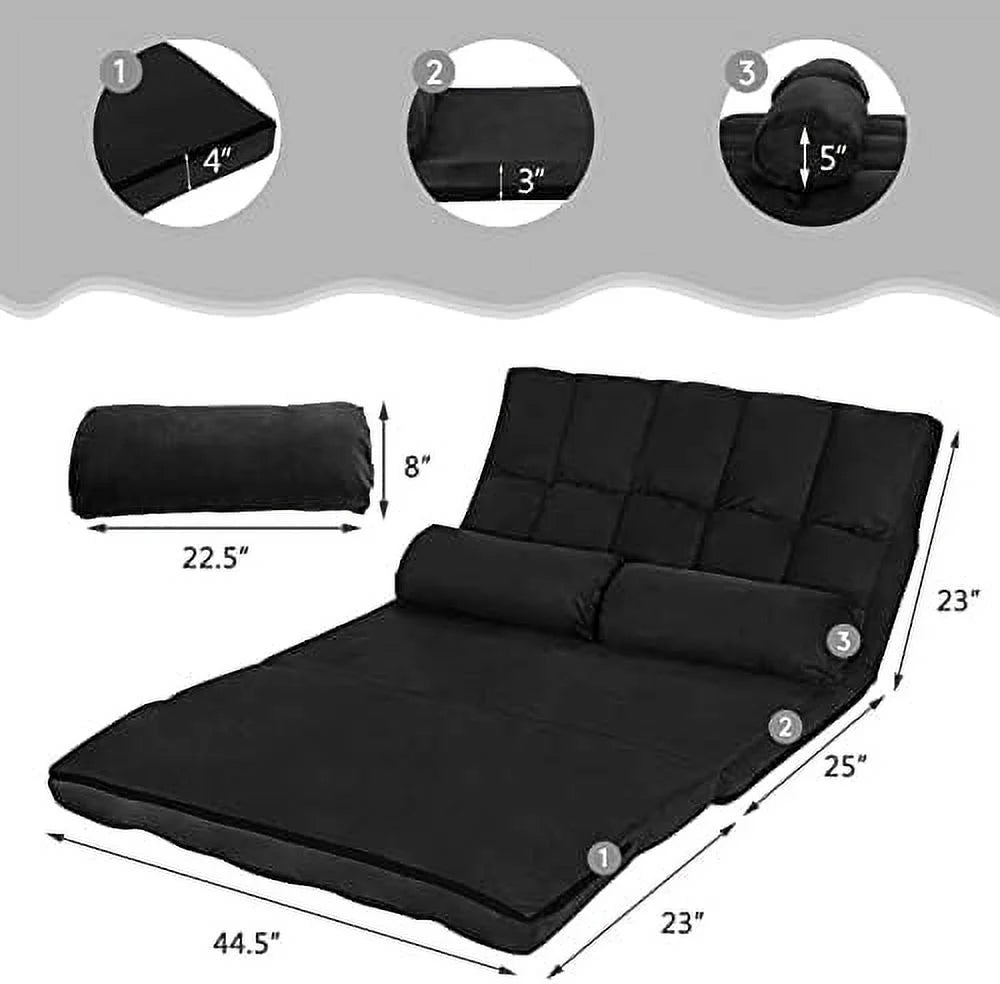 6-Position Foldable Suede Floor Sofa Bed with 2 Pillows (Brown) L177244