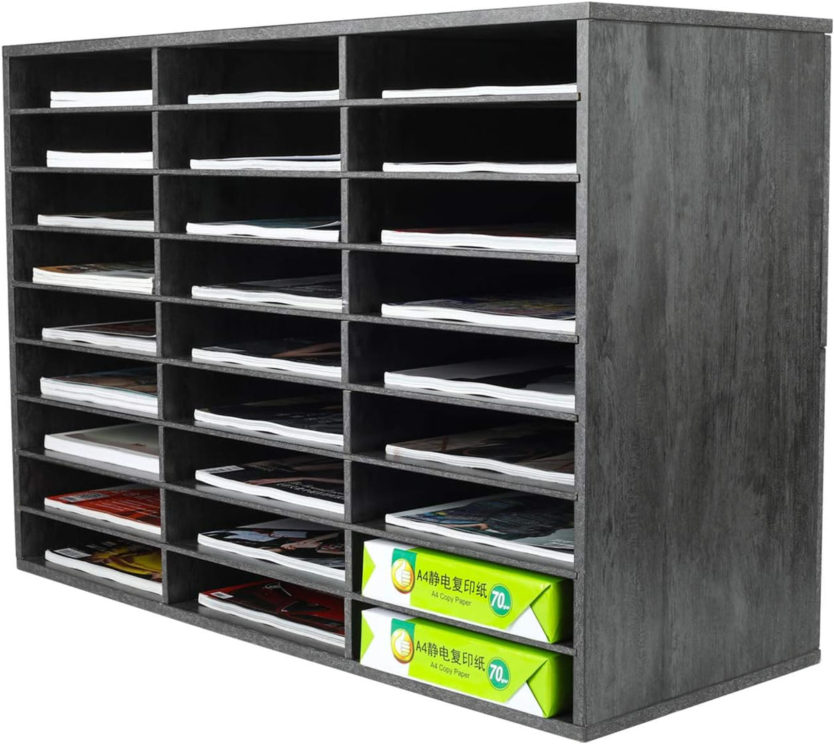 Brown Wood Desktop Literature Organizer, 27 Compartments Y360