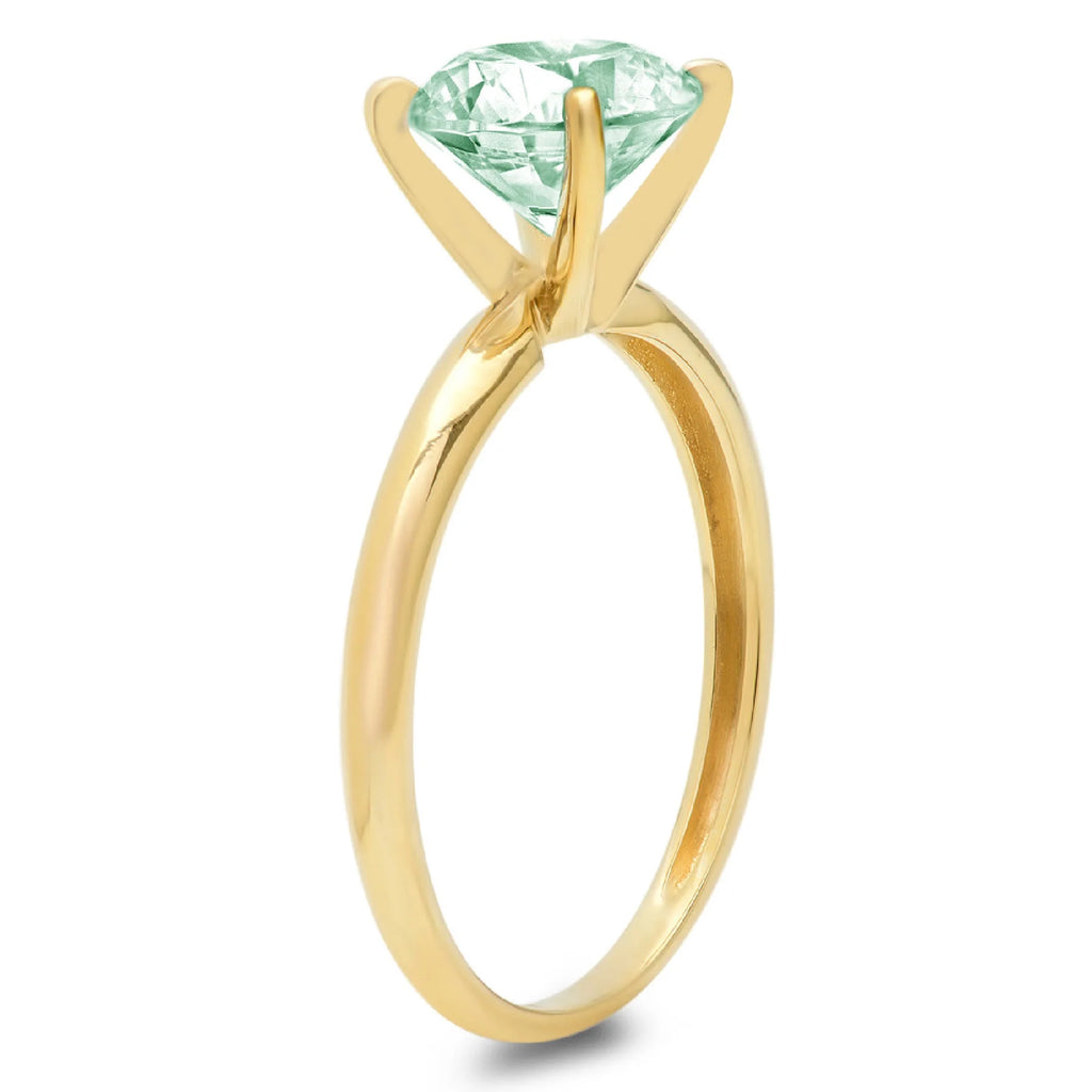 2.5ct Round Cut Green Simulated Diamond 18k Yellow Gold Solitaire Ring M845