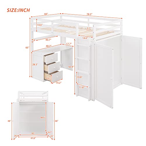 Full Loft Bed with Desk, Wood, Storage Drawers, Wardrobe and Shelf, Espresso U81398