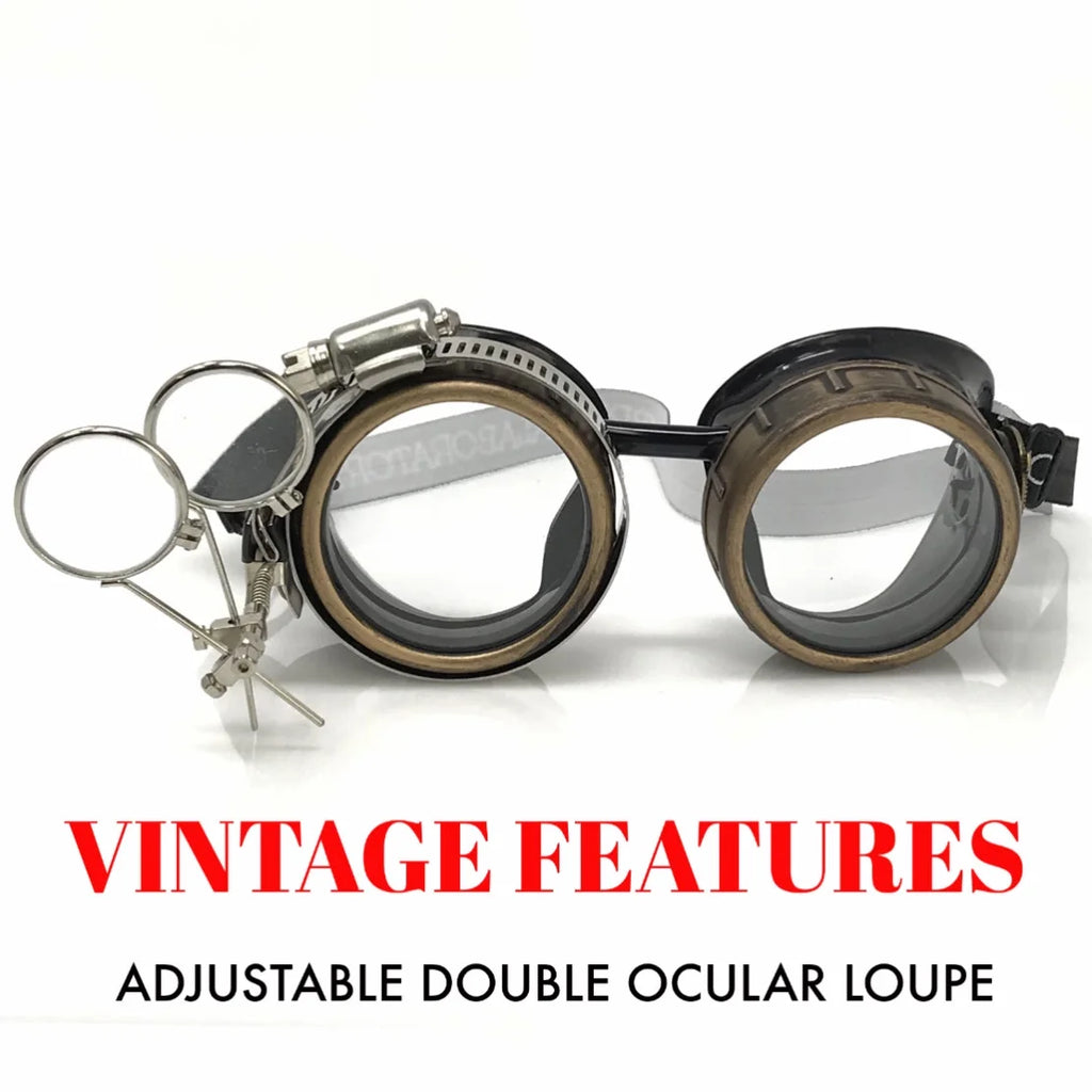 Steampunk Goggles with Jeweler's Eye Loupe Clip on Eye Glasses R37331
