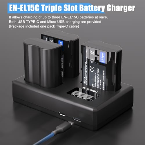 3 Pack EN-EL15C Batteries and Three-Slot Charger Set 2280mAh F252727
