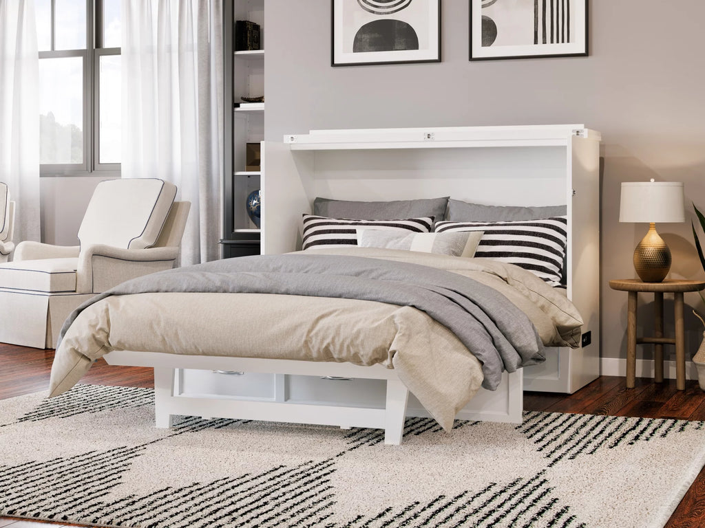 White Solid Wood Murphy Bed Chest with Mattress X308708