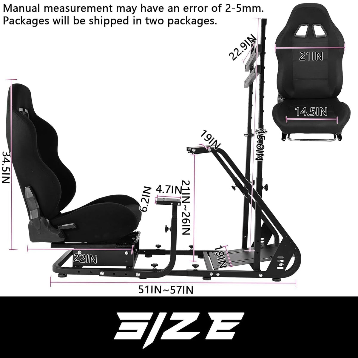 Black Seat TV VR Sim Racing Simulator Cockpit with Monitor Stand B57158