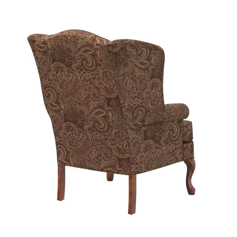 Paisley Cocoa Brown Chenille Fabric Wing Back Accent Chair F752