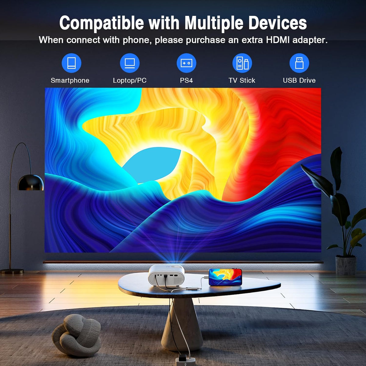 1080P Full HD Supported Mini Projector with 50% Zoom H28234